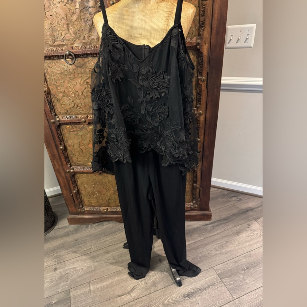 Kobi Halperin‎ Black Embroidered Lace Spaghetti-Strap Jumpsuit S